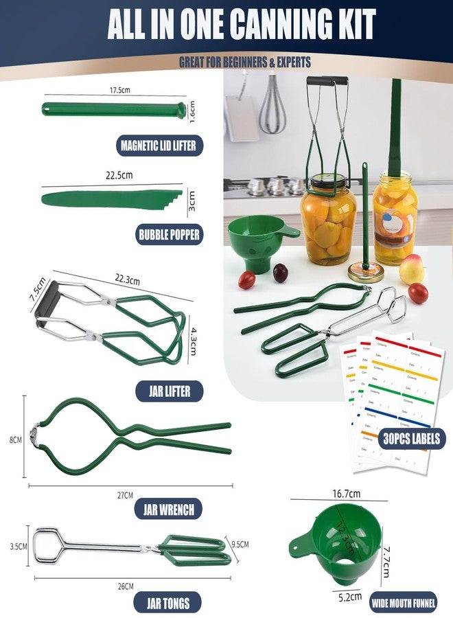 Gemfino Food Mill Stainless Steel With 3 Grinding Discs and Complete Canning Supplies Starter Kit of 8-Includes Tongs, Jar Lifter, Wrench, Lid Lifter, measurer,Funnel,Labels,Multifunctional Spoon(GJ-OG-GR) - Image 2